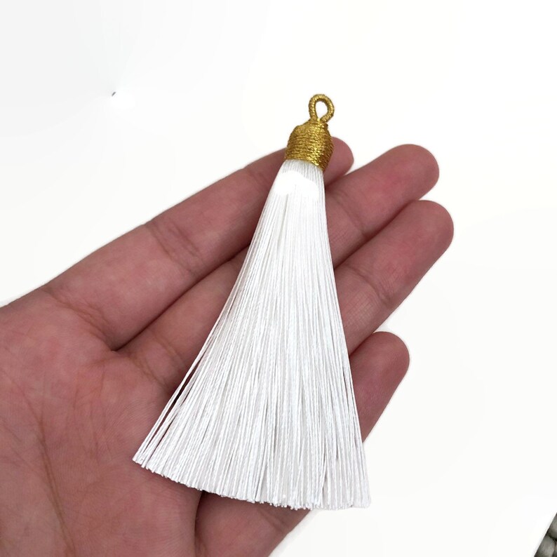 Large Silky White Tassels 2 pcs 84x10 mm Polyester Thread Etsy