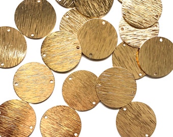 4 pcs/+ 21 mm Gold Brass Textured Coin Blank - Brass Circle Tag - Brass Round Stamping Tag - Brass Cabochon Findings -  2 holes