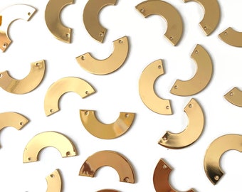 4pcs+ 30 x 15 mm Gold Brass Stamping Disc - Brass Semi Circle Tag - Half Round Stamping Tag- Brass Half Circle Moon Stamping Tag - 2 Holes