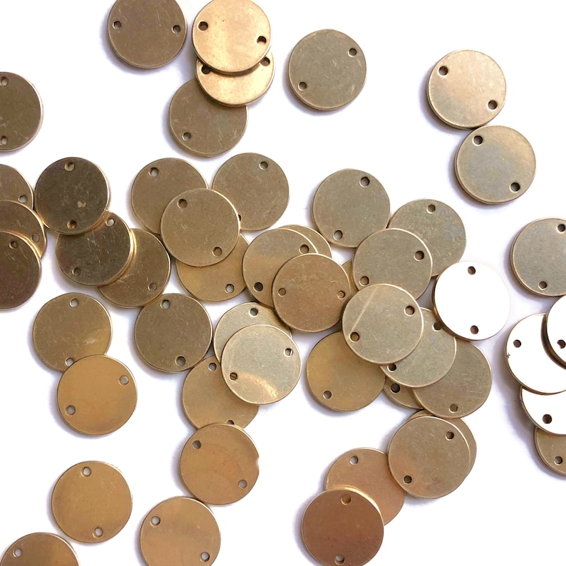 10 pcs 12 mm Brass Stamping Coin Disc - Circle Tag - Raw Brass Round Stamping Tag - Brass Cabochon Findings - Personalized Necklace - 2 Hole