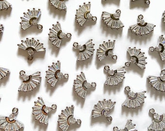 2 pcs+ 12 mm - Silver Paved Fan Burst Charm - Silver Plated Brass - Fan Triangle Burst Charm - Jewelry Findings - 1 Loop