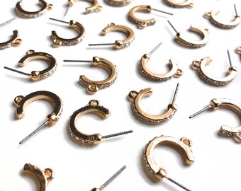 4 pcs 17 mm - Gold Stone Open Hoop Posts - Open Circle Crystal Posts  - 1 Loop