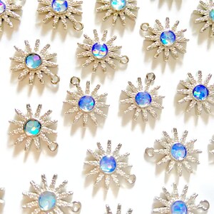 16 mm - Silver Sun Charm - Silver Plated Brass Faux CZ Sun / Star - Star Sun Burst Charm - Silver Plated Brass Charms - Tiny Charm