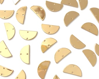 4 pcs/+ 21 x 10 mm - Gold Brass Stamping Disc - Brass Semi Circle Stamping Tag - Brass Half Round Half Circle Moon Stamping 2 Holes