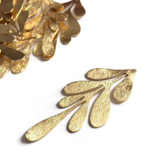 4 pcs 62 x 26 mm - Raw Brass Textured Drop Leaf - Tropical Leaf Charm - Raw Brass Charms - Leaf Earring Findings LG