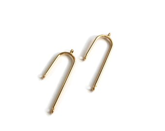4 pcs Gold Uneven U Charm - Gold Plated Brass Earring Findings - Geometric Charm - 3 Holes