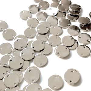 10 pcs 12 mm Silver Stamping Coin Disc Circle Tag - Silver Plated Brass Round Stamping Tag - Brass Finding - Personalized Necklace - 2 Holes