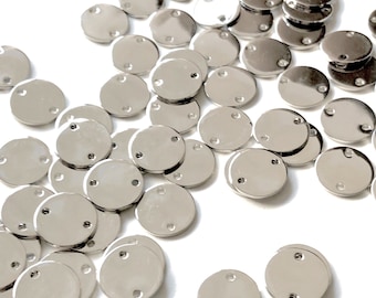 10 pcs 12 mm Silver Stamping Coin Disc Circle Tag - Silver Plated Brass Round Stamping Tag - Brass Finding - Personalized Necklace - 2 Holes