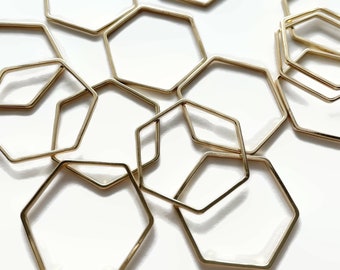 10 pcs - 30 mm Gold Brass Hexagon Charms - Gold Brass Cut Charms - Hexagon Charms - Brass Findings - Geometric Charms - Brass Charms