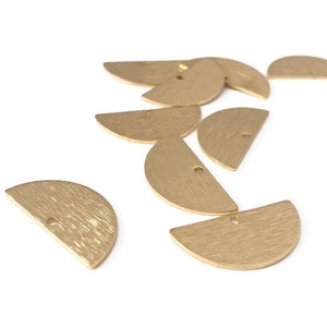 4/10/20 pcs 21 x 10 mm Brass Textured Stamping Disc - Raw Brass Semi Circle Tag - Half Round Stamping Tag - Brass Half Circle Moon 1 Holes