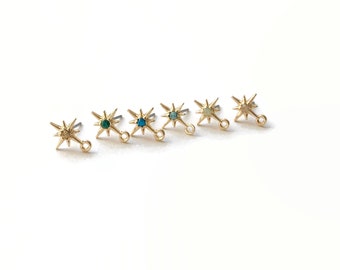 4 pcs 10 x 13 mm - Gold Stone Posts - Faux Zircon Star - North Star Burst Tiny Posts
