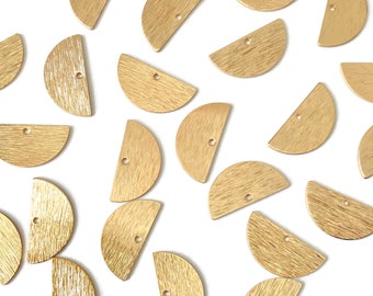 4 pcs/+ 21 x 10 mm - Gold Brass Textured Stamping Disc - Brass Semi Circle Half Round Stamping Tag - Brass Half Circle Moon 1 Holes