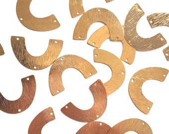4 pcs+ 34 mm Textured Gold Brass Curved Component - Brass Semi Circle Tag Half Round - Brass Half Circle Moon Stamping Tag - 3 Holes