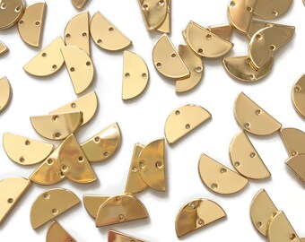 4 pcs/+ 10 x 8 mm - Gold Brass Stamping Disc - Brass Semi Circle Tag - Half Round Brass Half Circle Moon Stamping Tag - 2 Holes