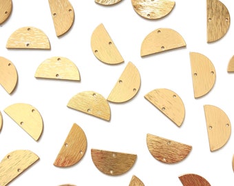 4 pcs/+ 21 x 10 mm - Gold Brass Textured Stamping Disc - Brass Semi Circle Stamping Tag - Brass Half Round Half Circle Moon Stamping 2 Holes