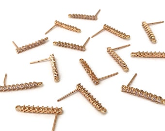 4 pieces -  20 x 1 mm - Gold Stone Bar Earring - Gold Plated Brass Stud Posts - Bar Earring Studs - Brass Baguette Bar Earrings with Loop