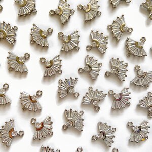 2 pcs+ 14 mm - Silver Paved Fan Burst Charm - Silver Plated Brass - Fan Triangle Burst Charm - Jewelry Findings - 2 Loops