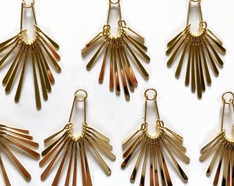 2 pcs+ 54 x 24 mm Gold Brass Triangle Fringe Pendant Charm - Round Fringe Paddle Bar Brass Earring Findings