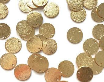 4 pcs 15 mm Gold Brass Textured Stamping Coin Tag - Raw Brass Circle Tag - Raw Brass Round Stamping Tag - Brass Cabochon Findings - 2 Holes