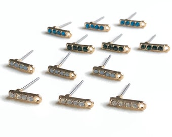 4 pieces -  13 x 3 mm - Gold Stone Bar Earring Post with Loop