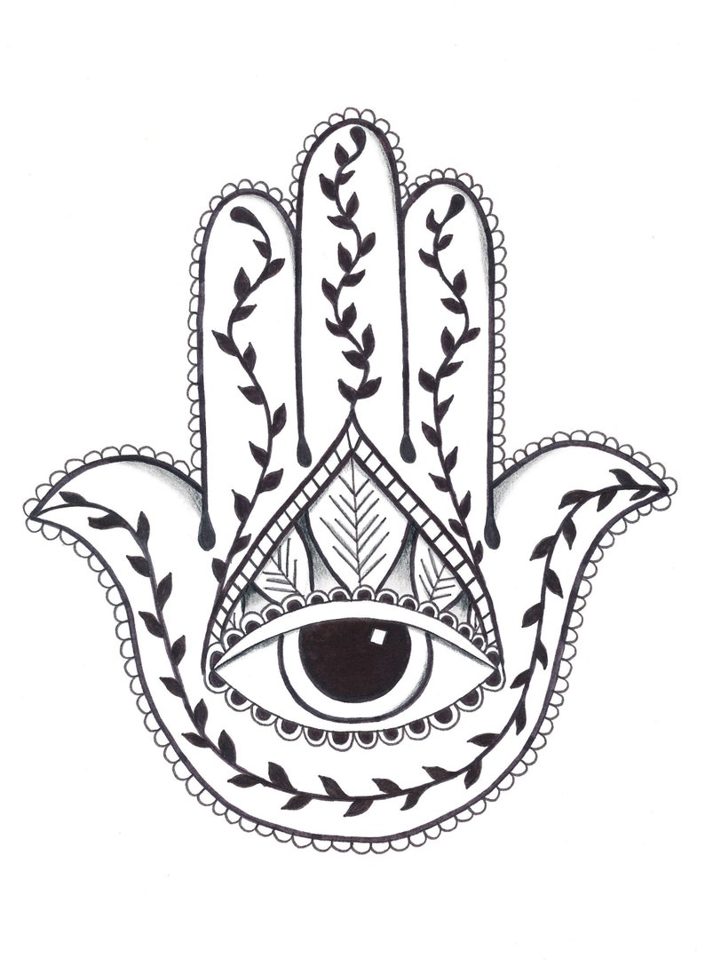 Hamsa hand art print, digital art print, wall art, hamsa art, downloadable print image 1