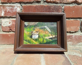 Original Oil On Board Signed Unknown Artist Rural Garden