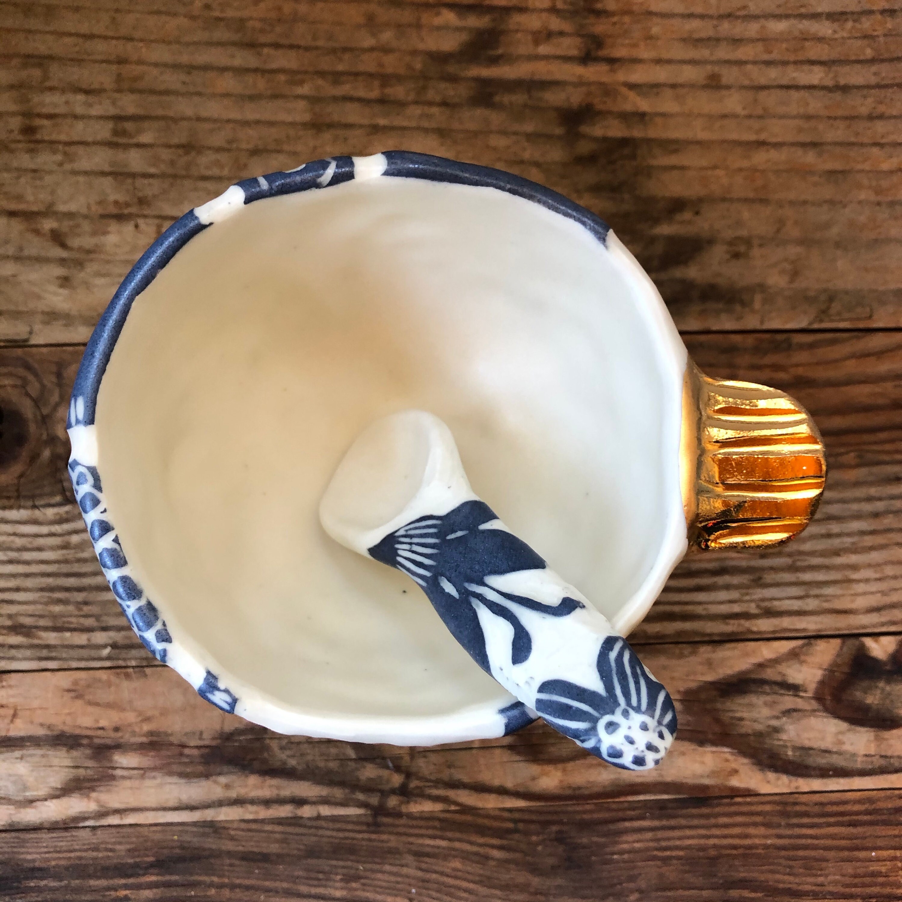 Floral ice cream bowl with a ceramic spoon