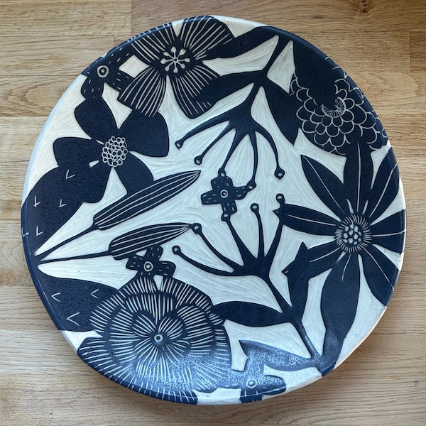 Large Floral Round Platter #64