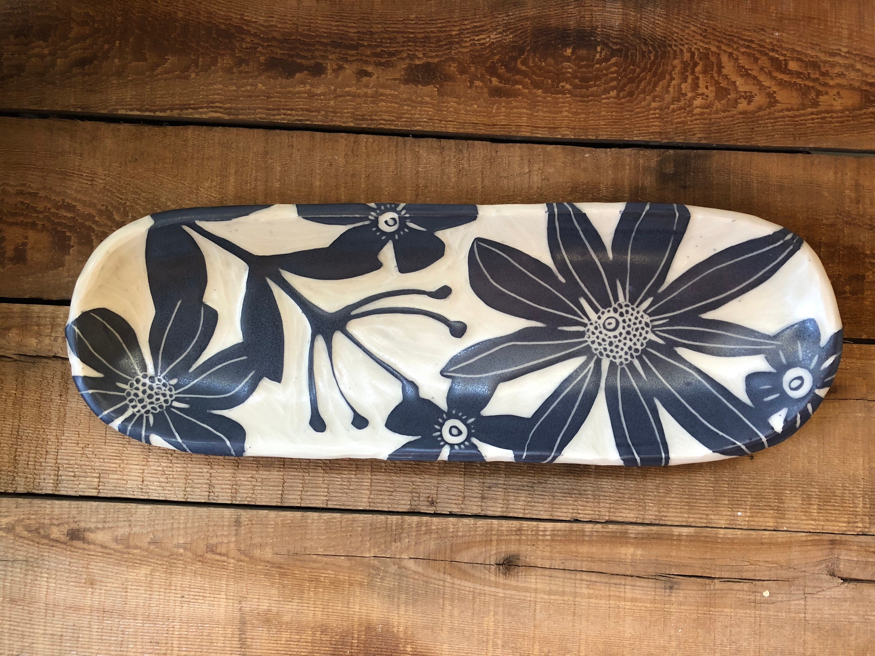 Long Floral Ceramic Tray