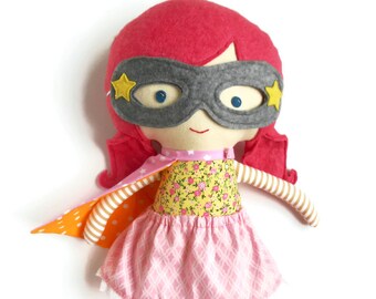 Super hero girl fabric doll for toddlers preschoolers, ideal rag doll gift with mask for kids and superhero fans for birthday or christmas