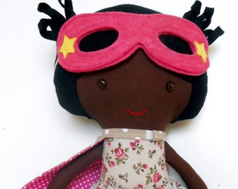 Black super hero girl rag doll, superhero fabric doll, black lives matter, toddler gift, preschool toys for kids, for african american kids