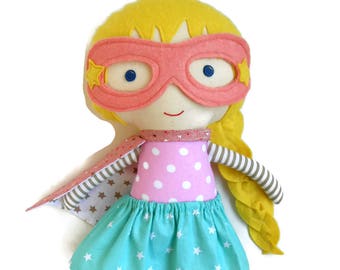 Superhero girl personalized doll with supergirl costume, action figure super  girl woman power, plush rag doll toy first birthday, fandome