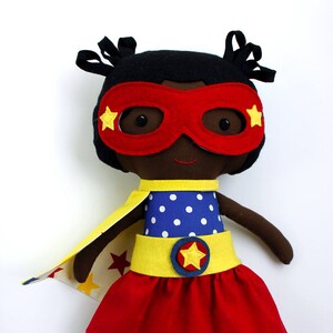 Elevate Her Imagination: Bespoke Afro Superhero Girl Rag Doll by La Loba Studio image 1