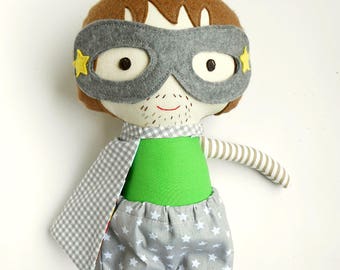 Superpapa rag doll in superhero look with superhero costume cape and mas, lookalike papa fabric doll, gift for dad father's day or christmas