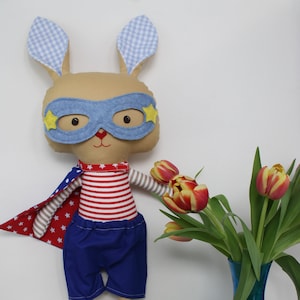 Stuffed bunny plush rabbit toys superhero ragdoll stuffed toy as easter gift for toddlers, bunny kids, softie for babyshower