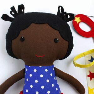 Elevate Her Imagination: Bespoke Afro Superhero Girl Rag Doll by La Loba Studio image 5