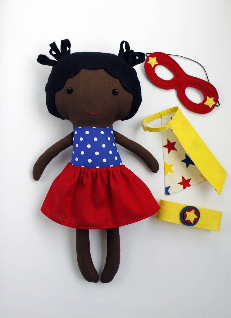 Elevate Her Imagination: Bespoke Afro Superhero Girl Rag Doll by La Loba Studio image 4