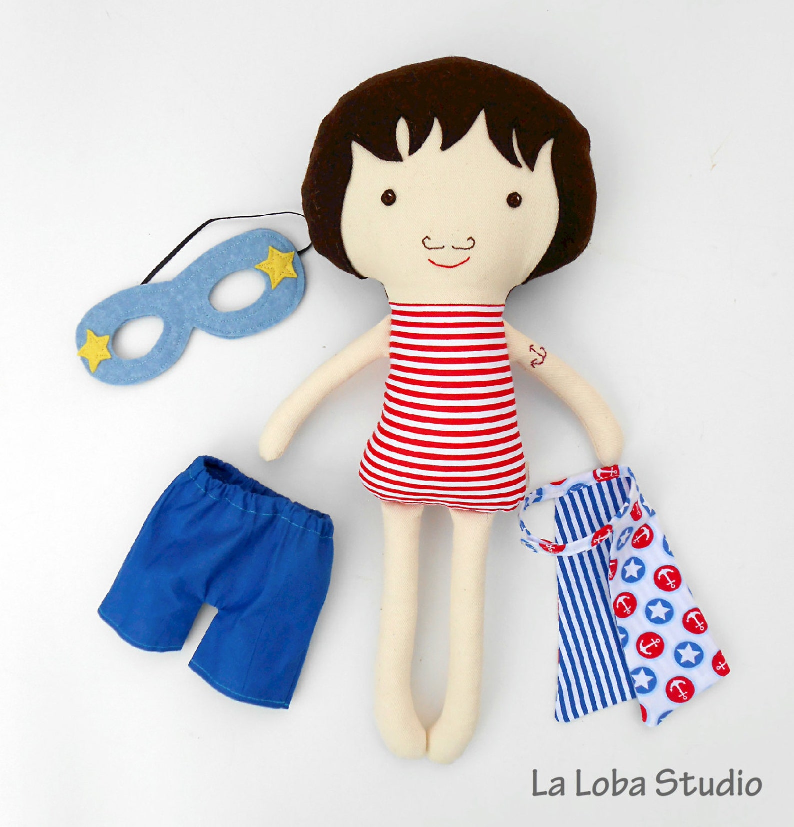 SUPERHERO Boy Rag Doll in Nautical Style for Sea Party, Handmade Fabric ...