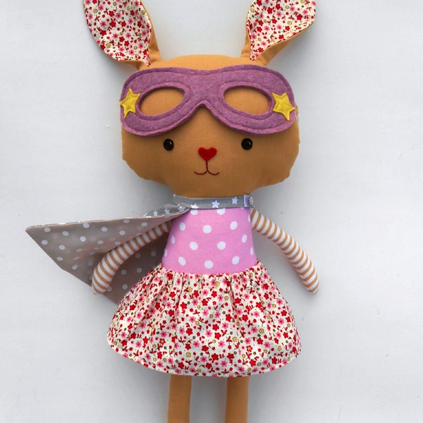 Stuffed easter bunny toy superhero rabbit plushie toddler gift handmade rabbit easter plush doll clothing, stuffed animal