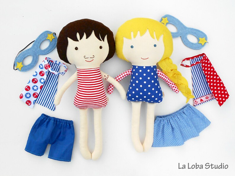 Superhero rag dolls in nautical look toddler gift toy sailor image 1
