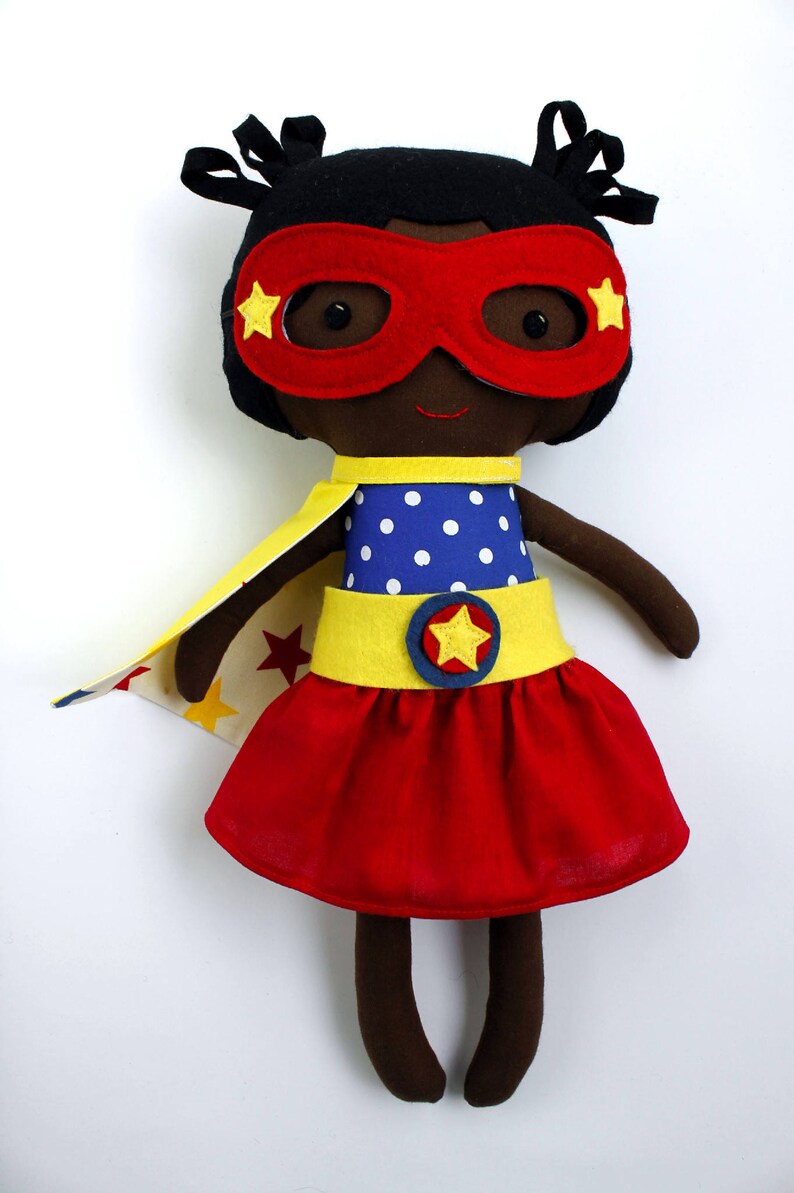 Elevate Her Imagination: Bespoke Afro Superhero Girl Rag Doll by La Loba Studio image 1