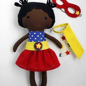 Elevate Her Imagination: Bespoke Afro Superhero Girl Rag Doll by La Loba Studio image 3