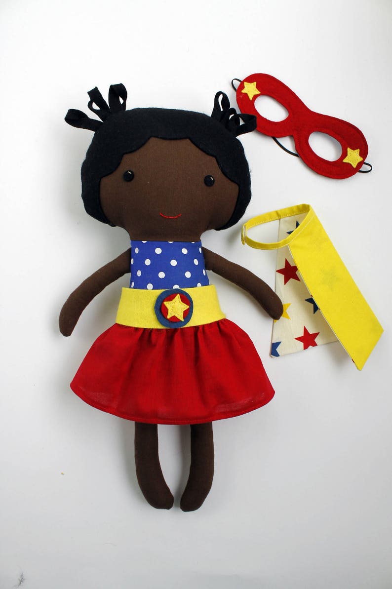 Elevate Her Imagination: Bespoke Afro Superhero Girl Rag Doll by La Loba Studio image 3