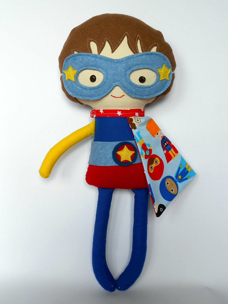 Superhero party boy doll with super hero mask and cape, cloth doll for toddler gift, kids toys, personalized doll for superhero birthday image 2