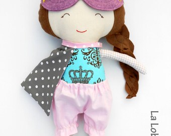 RAG DOLL for superhero girls, gift for toddlers kids, pink and grey ragdoll to dress-up games, large fabric doll a classic toy for kids