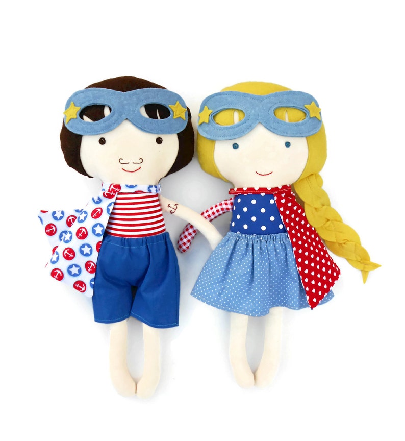 Superhero rag dolls in nautical look toddler gift toy sailor image 0