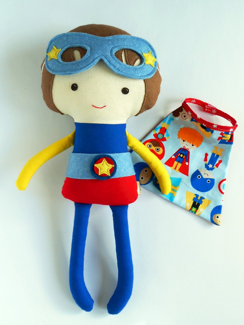 Superhero party boy doll with super hero mask and cape, cloth doll for toddler gift, kids toys, personalized doll for superhero birthday image 4