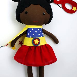 Elevate Her Imagination: Bespoke Afro Superhero Girl Rag Doll by La Loba Studio image 2