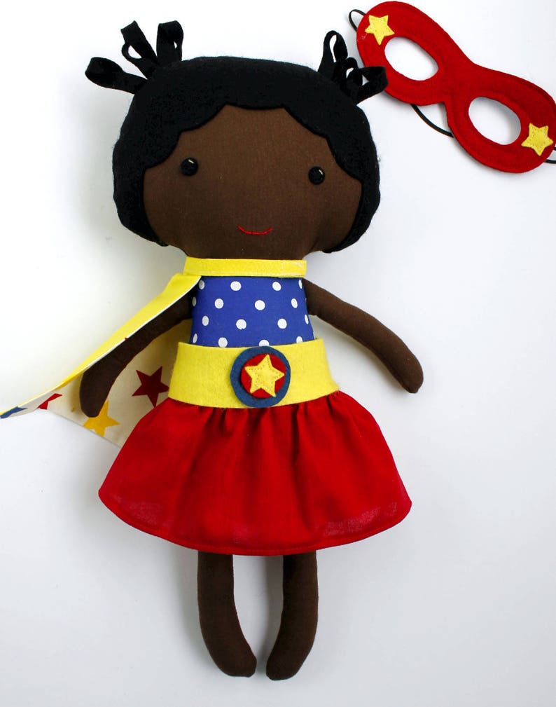 Elevate Her Imagination: Bespoke Afro Superhero Girl Rag Doll by La Loba Studio image 2