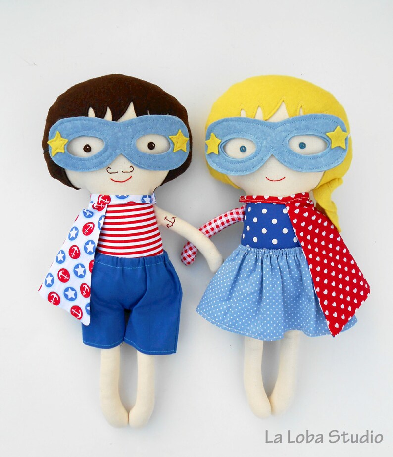 Superhero rag dolls in nautical look toddler gift toy sailor image 2